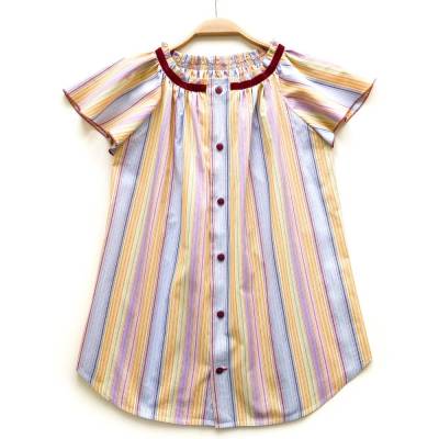 Hemdblusenkleid 110 / 116 pastell gestreift kurzärmlig Upcycling