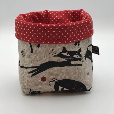 Utensilo, Stoff-Körbchen, Brot-Brötchen-Korb mit schwarzen Katzen