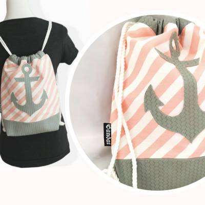 Rucksack/Turnbeutel im maritimen Stil mit Anker Applikation / kleinere Version / Unikat