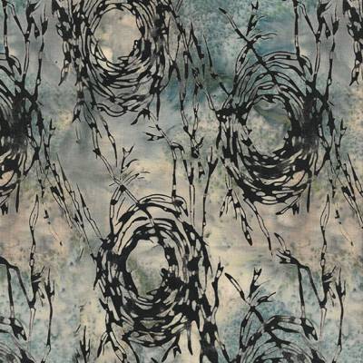 Patchworkstoff Islandbatik 6/1160 "Sticks n Stones" in petrol und creme mit schwarzen "Nestern"aus Baumw