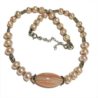 Perlenkette apricot Karneol handgemacht Collier peach 