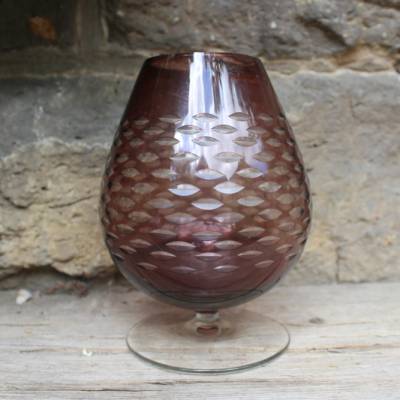 Fußschale Fußkelch geschliffen lila Kristallglas Vintage DDR
