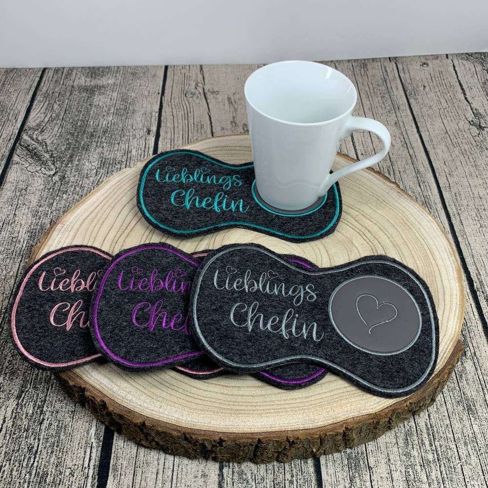 Geschenk für die Chefin vom Team, Lieblingschefin, Untersetzer für Kaffeetasse, Filzuntersetzer für Getränke