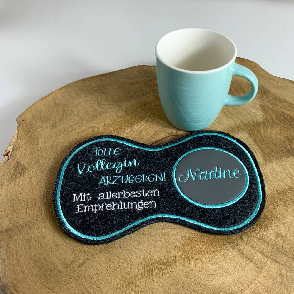 Abschiedsgeschenk für Kollegin, personalisiertes Geschenk für Büro Kollegen, Untersetzer für Kaffeetasse, Filzuntersetze