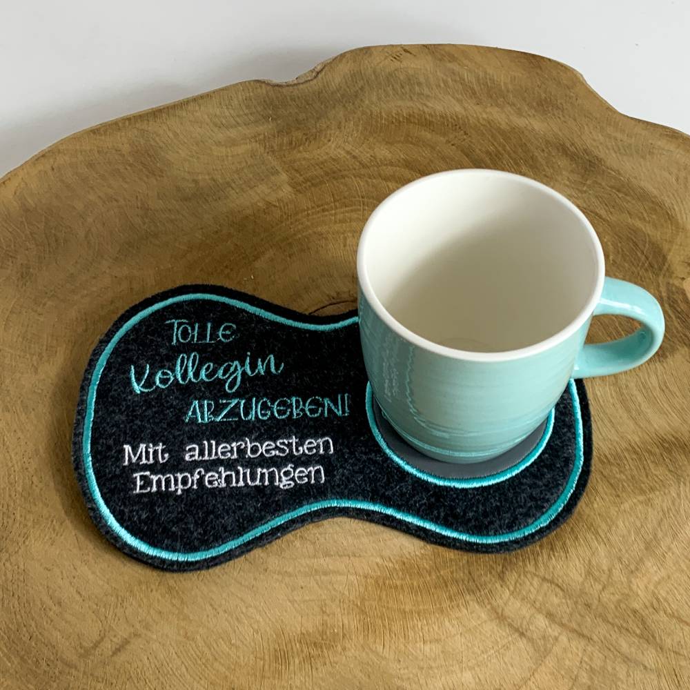 Abschiedsgeschenk für Kollegin, personalisiertes Geschenk für Büro Kollegen, Untersetzer für Kaffeetasse, Filzuntersetze