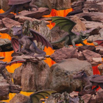 Jersey mit Drachen Dragon Vulkan 50 x 150 cm Nähen Stoff Digitaldruck