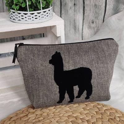 Kosmetiktasche M (Farbbeispiel aluminium), Aufdruck Lama aus Polstercanvas in 36 Farben