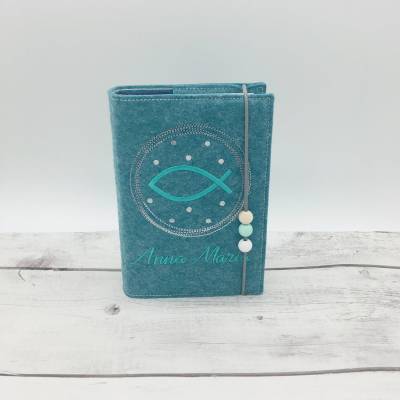 Fisch im Kreis Gotteslobhülle Gebetbuch Hülle Geschenk Kommunion Firmung Geschenkidee Gott Kirche religiös personalisier