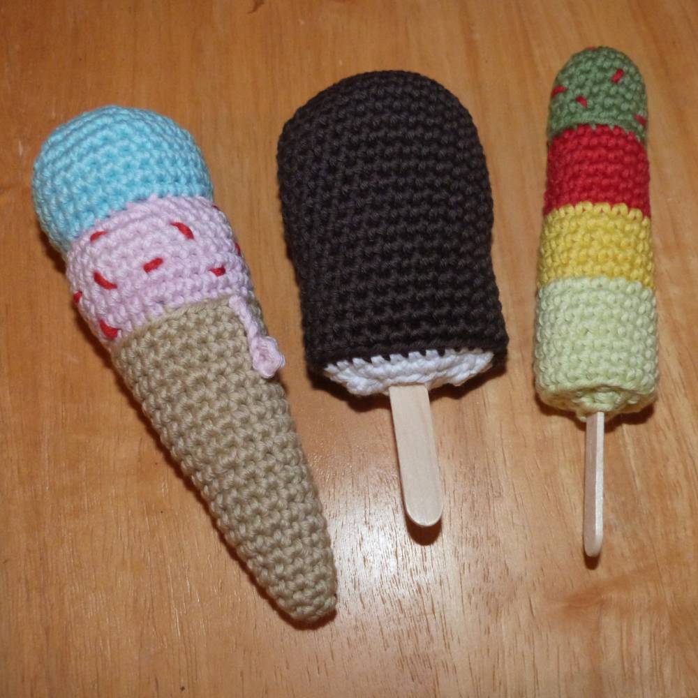 Häkelanleitung Eiscreme, Waffeleis und Eis am Stiel, 3 Sorten, pdf-Datei Bild 1