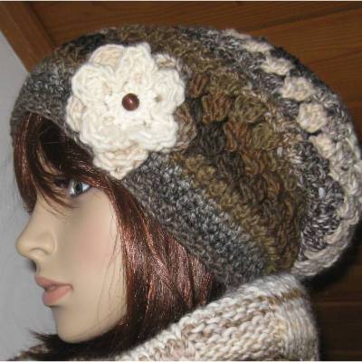 Mütze, Beanie, Häkelmütze, in Brauntönen
