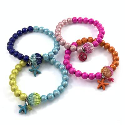 elastisches Armband aus magischen Leuchtperlen mit gestrickter, zweifarbiger Mini-Kugel Kupferdraht - Farbwahl