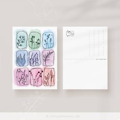 Flowerdoodle-Postkarte A6 - 2 verschiedene Papiersorten