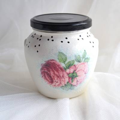 Dekoglas 2er Set, bauchig mit Banderole, weiß-rosa-schwarz