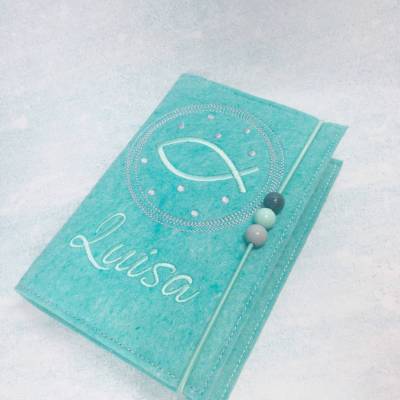 Fisch im Kreis Gotteslobhülle Gebetbuch Hülle Geschenk Kommunion Firmung Geschenkidee Gott Kirche religiös personalisier