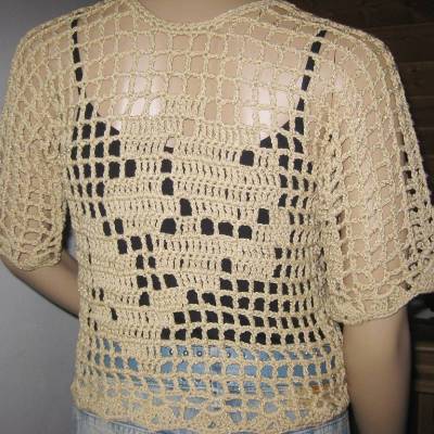 Häkeljacke, beige-goldfarben glänzend, Sommerjacke, Bolero, mit Baumwolle