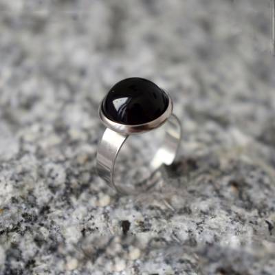 Ring mit schwarzem Stein Achat Silber, Statement verstellbarer Ring Edelstein, Ring schwarzer rund Stein, Achat, Boho
