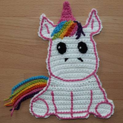 Häkelanleitung Einhorn-Applikation mit Regenbogen-Mähne und -Schweif, pdf-Datei
