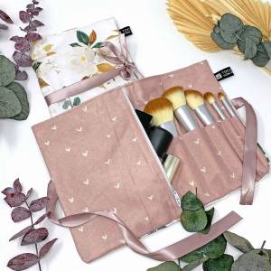 Kosmetiktasche rosa für Reisen, Schminktasche aus Baumwolle, Kulturtasche rosa für Frauen, Make-up Tasche Blumen