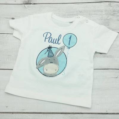 Geburtstagsshirt für Babys Kinder Esel Geschenk zum Geburtstag Zahlenshirt  T-Shirt Kurzarm Langarmshirt personalisiert