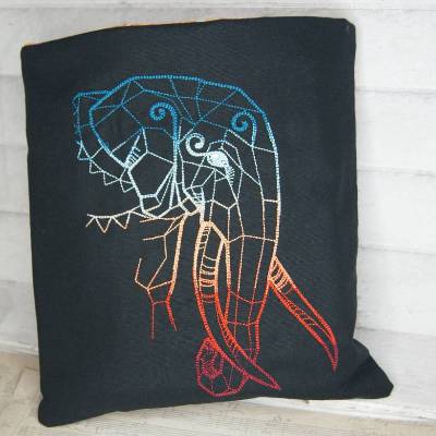 Buchhülle, Buchtasche mit Stickerei in Regenbogenfarben Elefant