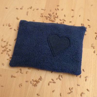 Wärmekissen Dinkelkissen mit Herz-Applikation, mit Inlett, 18 x 13 cm, petrol, Biobaumwollplüsch, Handarbeit