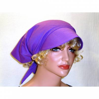 Kopftuch mit Schirm Schild Sommer Chemo Cabriotuch Alopezie lila beige hellgrün schwarz Sonnenhut Damen Cup Schirmmütze 