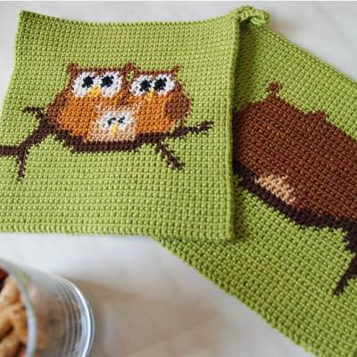 DIY Häkelanleitung Doubleface-Topflappen Eulen (PDF)