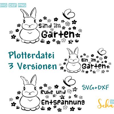 Plotterdatei Garten Sind im Garten Hase mit Schmetterlinge Plotterdatei SVG Bundle 3er Set