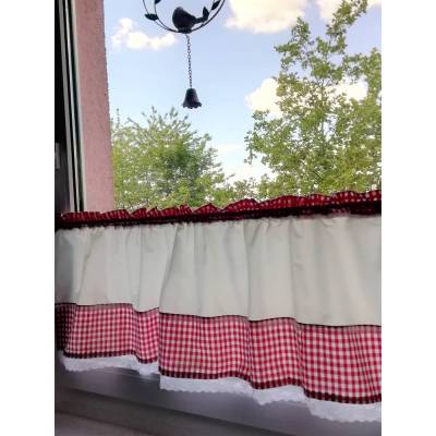 Landhausgardine, Scheibengardine, Shabby chic, rot-weiß Vichy-Karo
