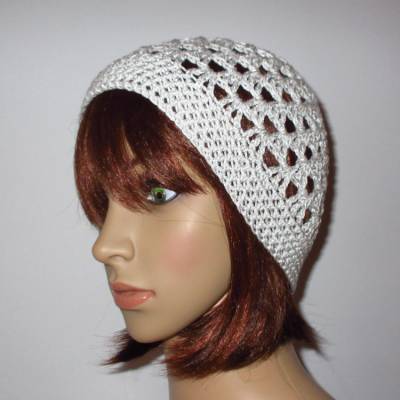 Mütze, silbergrau glänzend, Sommermütze, Beanie, Häkelmütze