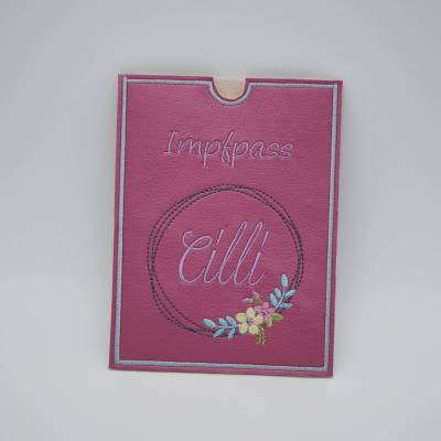 Impfpasshülle, Schutzhülle für den Impfpass bestickt "Blumenkranz" Kunstleder für Frauen, Erwachsene, Reise Gesc