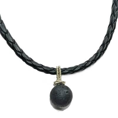 Männerschmuck Anhänger Lava schwarz in wirework silberfarben am Band handgemacht Vatertag 