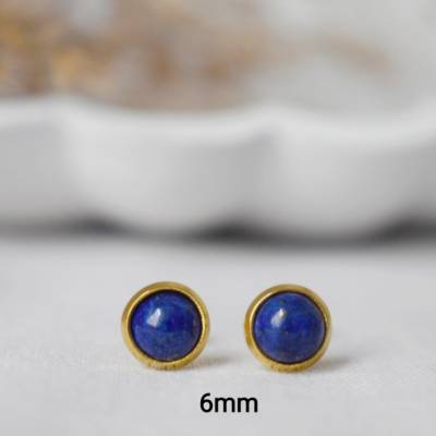 Ohrstecker Mini Lapislazuli Gold, 6mm, Edelstein, minimalistisch, kleine blauem Stein, Blau, Lapislazuli Ohrringe, Lapis