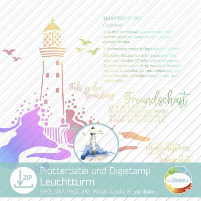 Plotterdatei Leuchtturm, inkl. Digistamp, als Folienplott und zum Papier plotten nutzbar, maritime Nordsee-Deko
