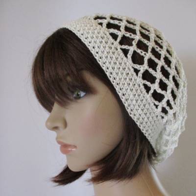 Mütze, Cremeweiß mit Goldglitzer, Sommermütze, Beanie