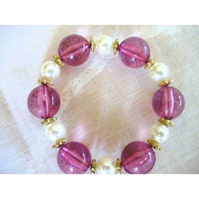 Perlenarmband in weinrot-weiß-gold handgemacht von Hobbyhaus