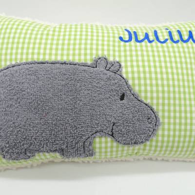 Namenskissen Taufkissen Kuschelkissen Kindergartenkissen Geburtsgeschenk  Nilpferd Hippo