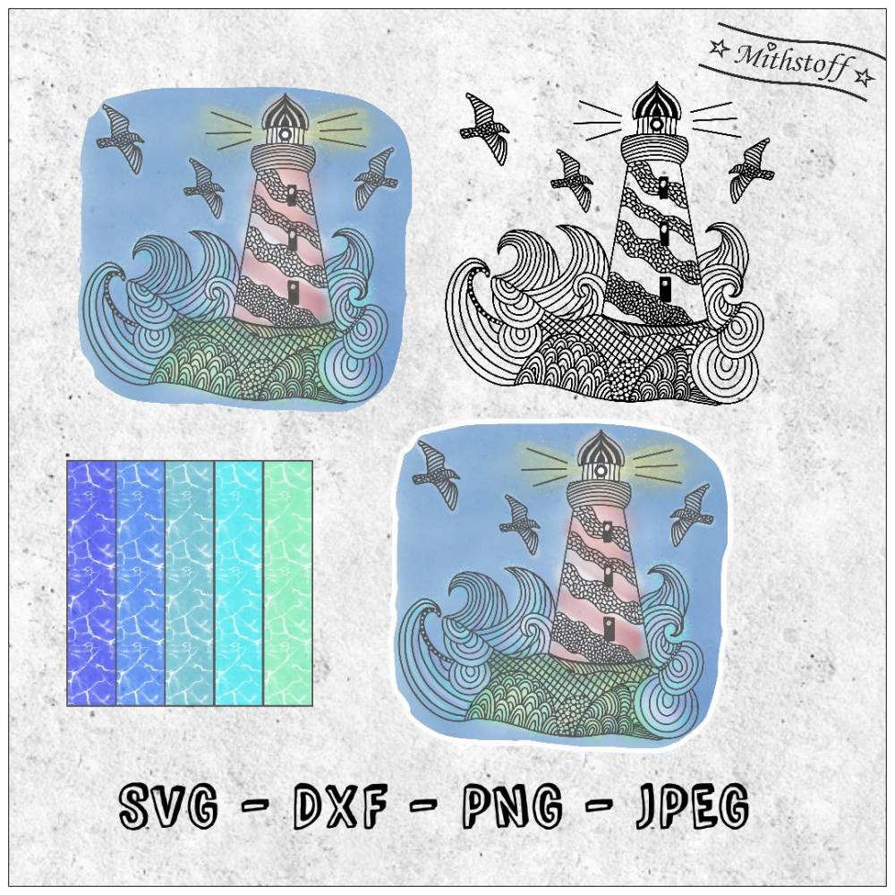 Plotterdatei - Leuchtturm - digipapier - maritim - SVG - DXF - Datei - PNG - JPEG - Mithstoff Bild 1