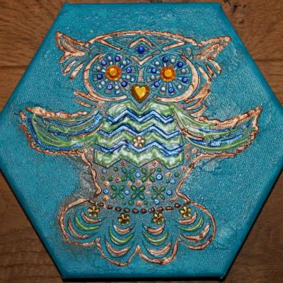 Acrylbild RELIEF-EULE Acrylmalerei Kinderzimmerbild Kunst Malerei Gemälde auf Leinwand Handarbeit 