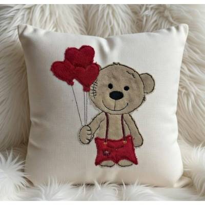 Stickdatei Doodle Teddy  Bär mit Luftballons Applikation Set 731 /Geburtstag Valentinstag Hochzeit
