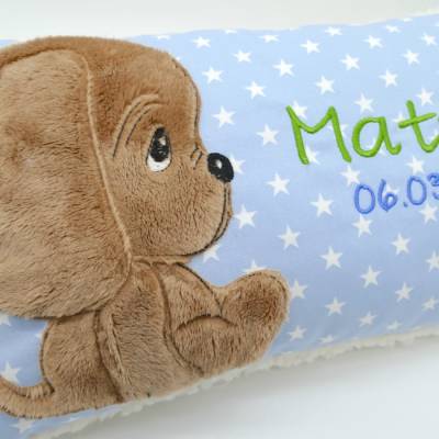 kNamenskissen Taufkissen Kuschelkissen Kindergartenkissen Geburtsgeschenk Kuschliger Hundewelpe