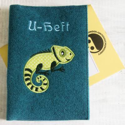 Bestickte U-Heft Hülle aus Filz "Leguan" inkl. Wunschnamen *individuell angefertigt