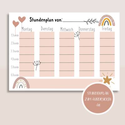 Stundenplan für Kinder zum Ausdrucken A4 | Planer&Listen Printables