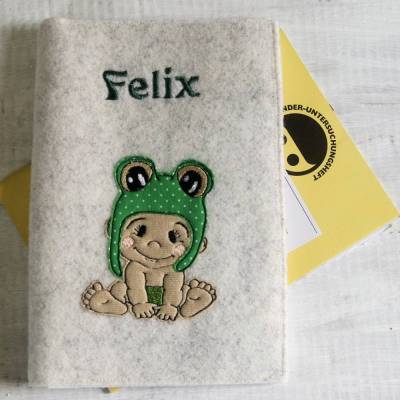 Bestickte U-Heft Hülle aus Filz "Babyfrosch" inkl. Wunschnamen *individuell angefertigt
