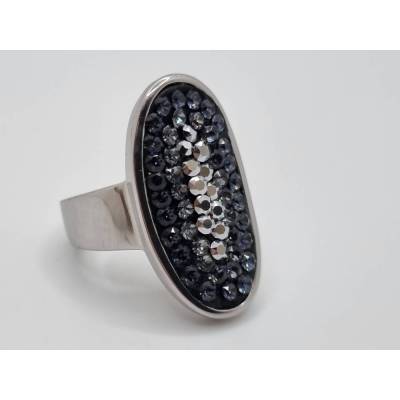 großer Ring glitzer Schwarz Grau Oval
