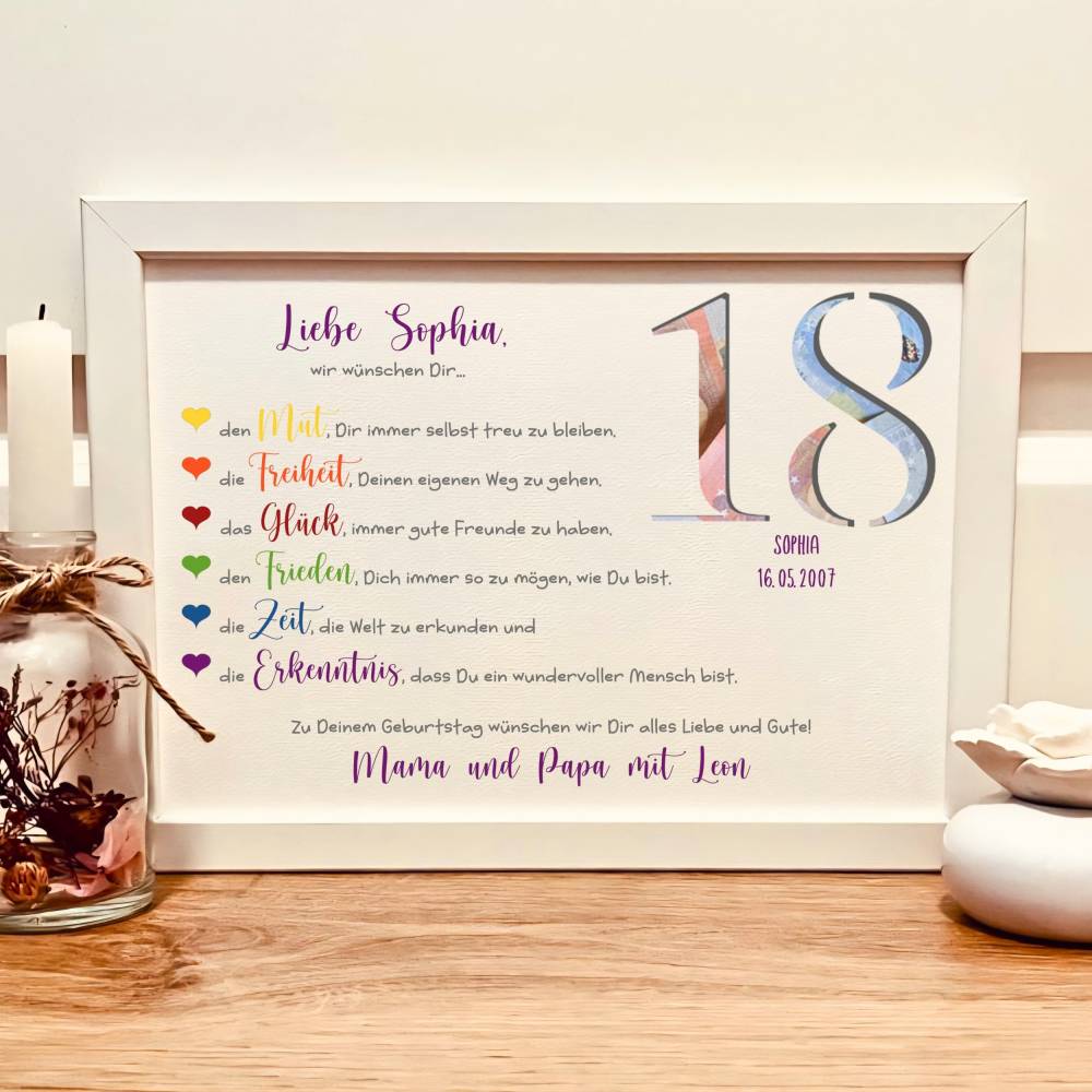Personalisiertes Geldgeschenk zum 18.Geburtstag für Mädchen & Jungen - Geld Geschenkverpackung im Bilderrahmen mit Namen Bild 1