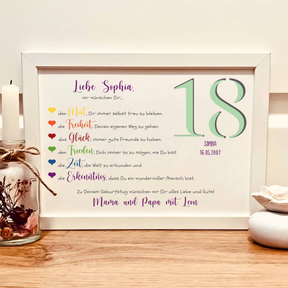 Personalisiertes Geldgeschenk zum 18.Geburtstag für Mädchen & Jungen - Geld Geschenkverpackung im Bilderrahmen mit Namen Bild 2