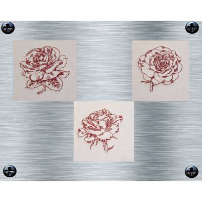 Stickdatei Redwork Rosenset 1  - 10 x 10 Rahmen - Botanische Stickmotive, Blumenstickerei, digitale Stickdatei