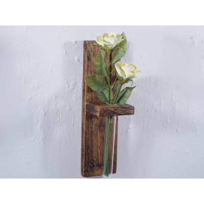 Wandvase, Vase aus Holz, dekoration für die Wand, Palettenholz, nachhaltig, Glasröhrchen, Blumenvase, Wandschmuck