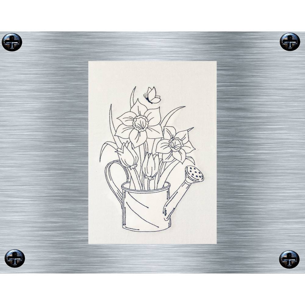 Stickdatei Blumenkanne - 13 x 18 Rahmen - Botanische Stickmotive, Blumenstickerei, Redwork Stickerei,digitale Stickdatei Bild 1